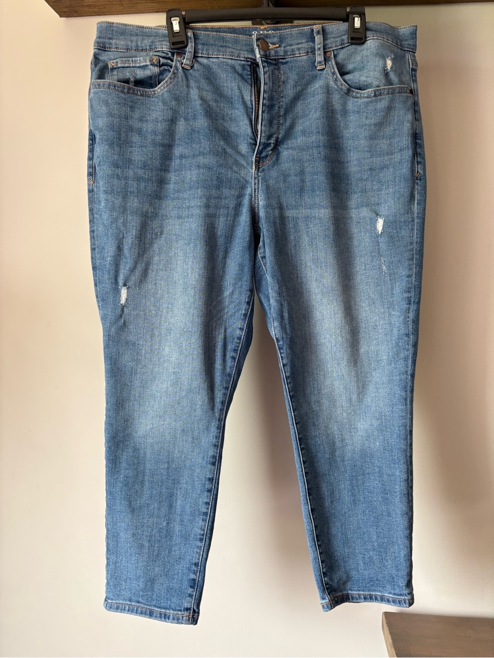 a.n.a Medium Blue Cropped Slim Jeans with Subtle Distress